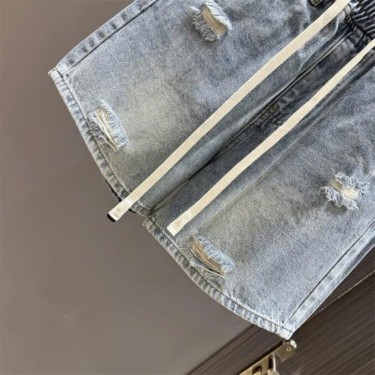 Quần jean ngố nữ cạp chun dây rút rách thời trang ED18