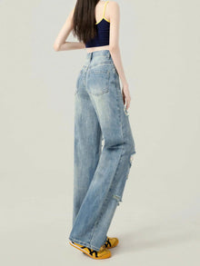 Quần Jeans Rách Thời Trang Màu Xanh Nhạt Dành Cho Nữ Hot 2025 Ống Đứng Cạp Cao Ôm Dáng ED45