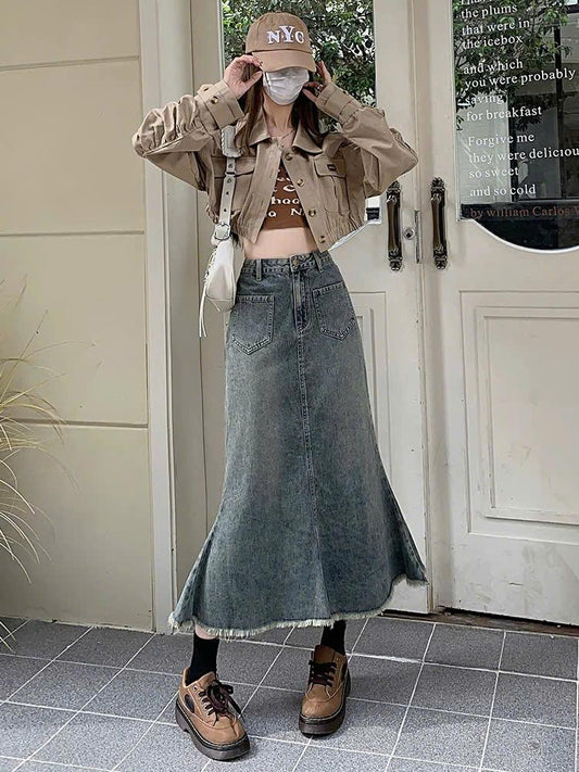 Chân Váy Jeans Đuôi Cá ED33 Váy Denim Mùa Hè Cho Nữ Cạp Cao Dáng Chữ A Thon Gọn Phong Cách Thời Trang ED33