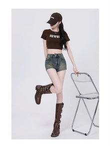 ED14- Quần short nữ jean cạp cao ôm sát gợi cảm dáng chữ A tôn dáng ED14