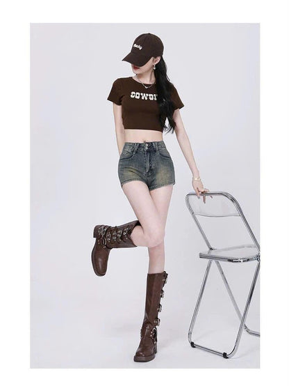 ED14- Quần short nữ jean cạp cao ôm sát gợi cảm dáng chữ A tôn dáng ED14