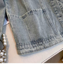 Áo khoác Jeans Denim nữ có mũ tay dài, áo jeans khoác ngoài dáng rộng phong cách ED30