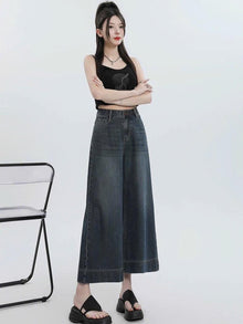 Quần Jeans Nữ Suông Nấm Cạp Cao Ống Rộng Phong Cách Nấm Lùn Cho Nữ ED49