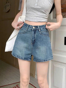 Quần short jean nữ lưng cao ống rộng phong cách thời trang ED39