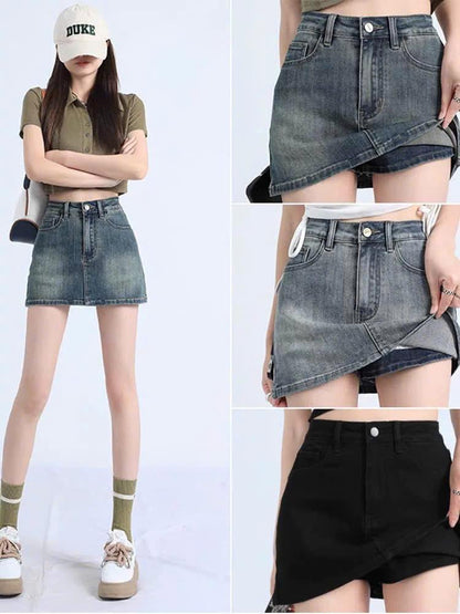 Chân Váy Jean Ngắn Chữ A Cạp Cao Có Lót Trong ED09 Phong Cách Thời Trang Nữ