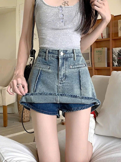 Quần short giả váy chữ A dáng ôm ED07 - Chất liệu vải jean cotton dày dặn, phong cách thời trang hiện đại, thiết kế ôm mông tôn dáng
