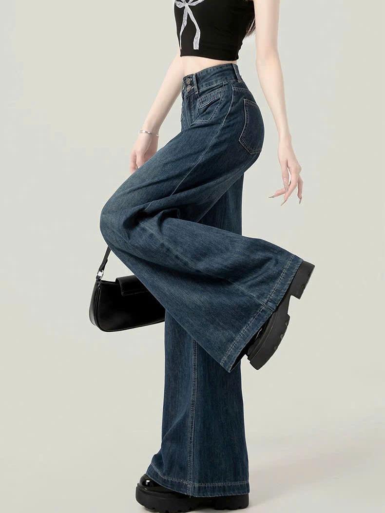 Quần Jeans Suông Ống Đứng Cạp Cao 2 Khuy Túi Cách Điệu Thời Trang ED46 cho phong cách hiện đại
