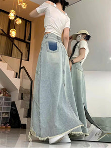 Chân váy Jean rách gấu cạp cao dáng chữ A xẻ tà sau dành cho nữ ED51