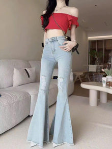 Quần Jeans nữ ống loe rách gối thời trang phong cách trẻ trung năng động ED48