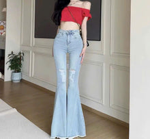 Quần Jeans nữ ống loe rách gối thời trang phong cách trẻ trung năng động ED48