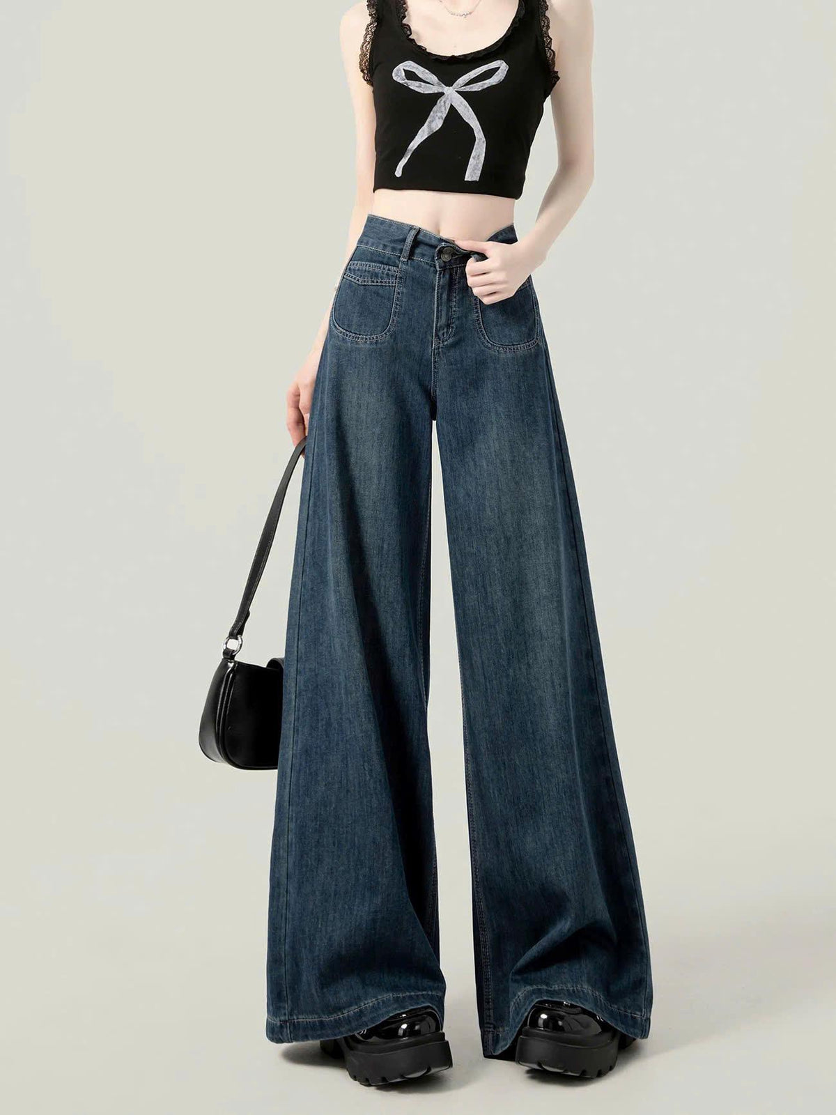 Quần Jeans Suông Ống Đứng Cạp Cao 2 Khuy Túi Cách Điệu Thời Trang ED46 cho phong cách hiện đại