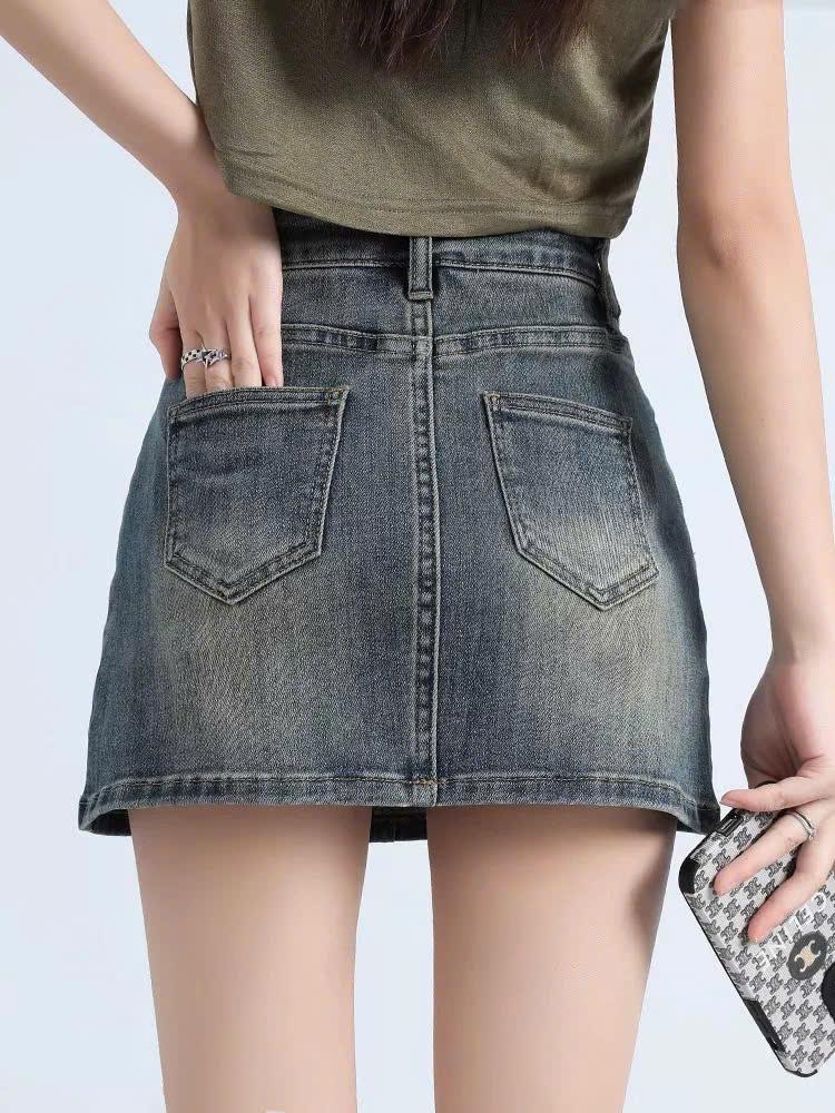 Chân Váy Jean Ngắn Chữ A Cạp Cao Có Lót Trong ED09 Phong Cách Thời Trang Nữ