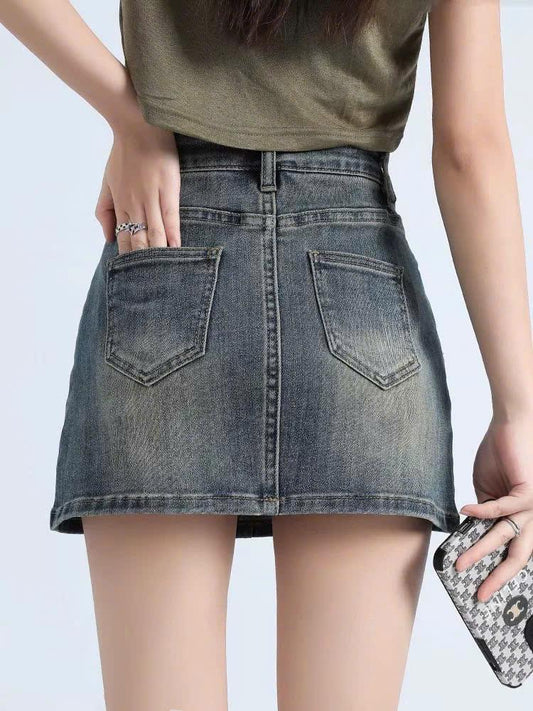 Chân Váy Jean Ngắn Chữ A Cạp Cao Có Lót Trong ED09 Phong Cách Thời Trang Nữ