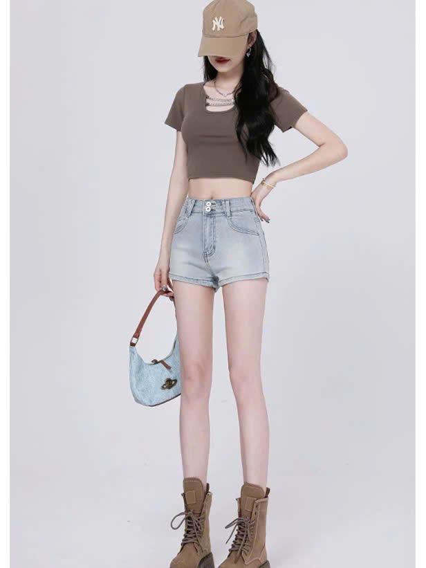 ED14- Quần short nữ jean cạp cao ôm sát gợi cảm dáng chữ A tôn dáng ED14
