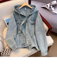 Áo khoác Jeans Denim nữ có mũ tay dài, áo jeans khoác ngoài dáng rộng phong cách ED30