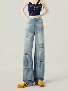 Quần Jeans Rách Thời Trang Màu Xanh Nhạt Dành Cho Nữ Hot 2025 Ống Đứng Cạp Cao Ôm Dáng ED45