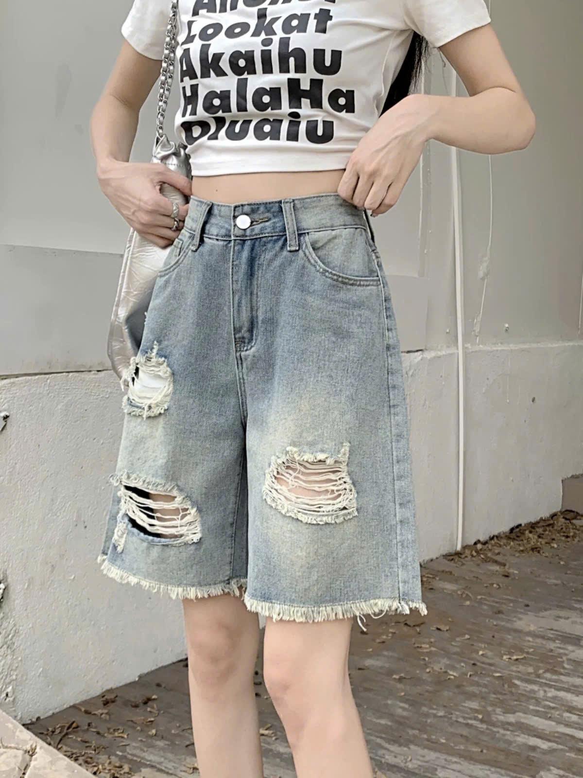 Quần Jean Ngố Nữ Rách Thời Trang Tua Gấu Phong Cách Độc Đáo Cho Nữ ED16