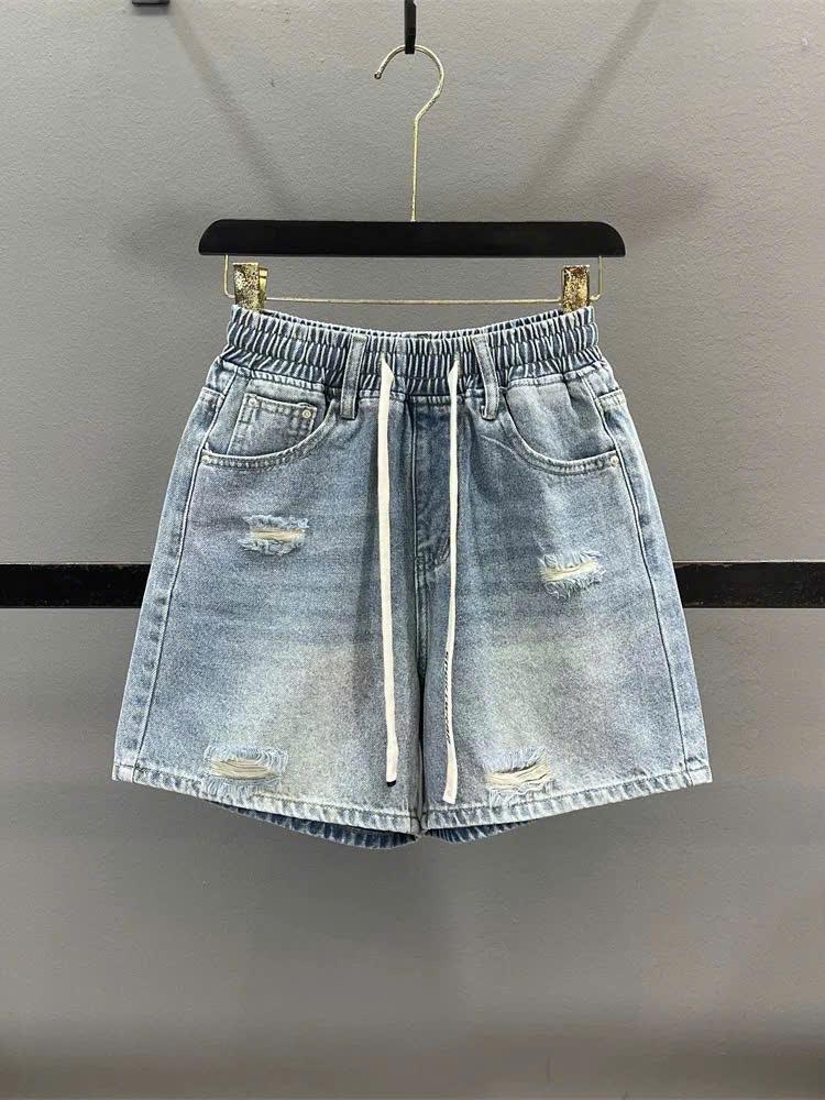 Quần jean ngố nữ cạp chun dây rút rách thời trang ED18