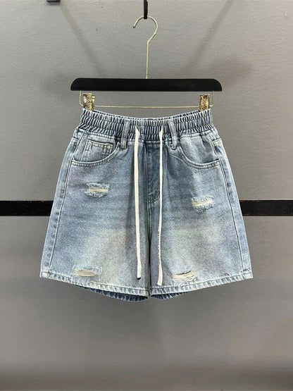 Quần jean ngố nữ cạp chun dây rút rách thời trang ED18
