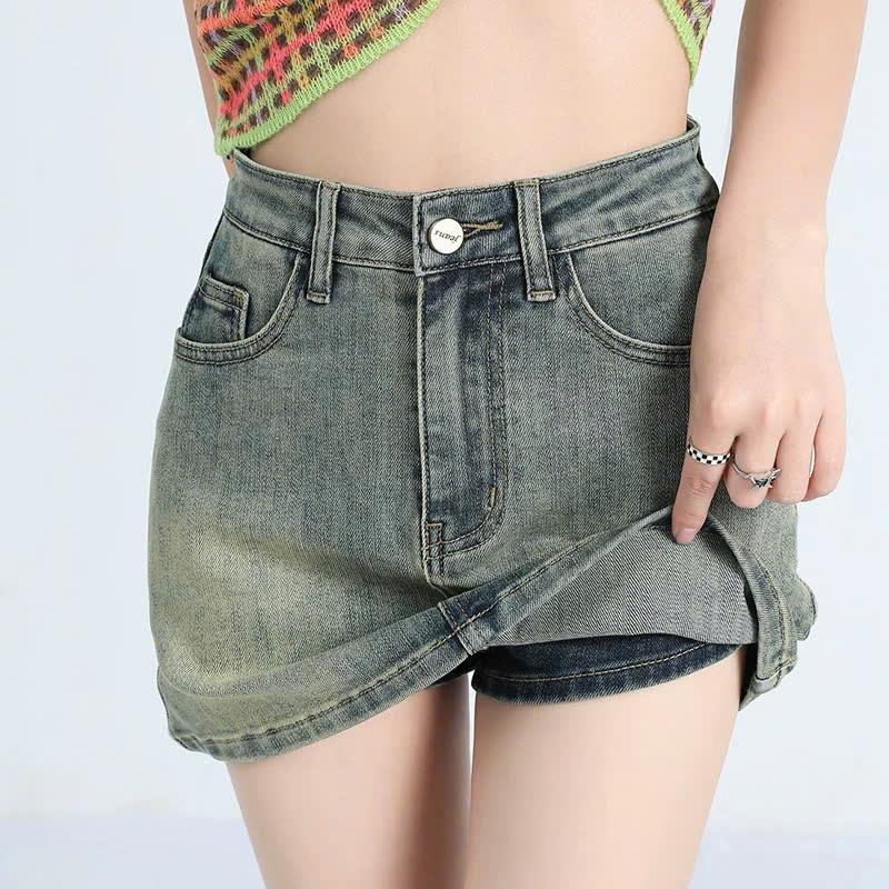 Chân Váy Jean Ngắn Chữ A Cạp Cao Có Lót Trong ED09 Phong Cách Thời Trang Nữ