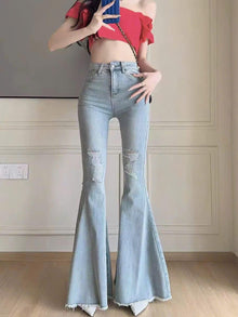 Quần Jeans nữ ống loe rách gối thời trang phong cách trẻ trung năng động ED48
