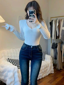 Quần jeans co giãn ôm sát body,quần denim lưng cao phong cách hàn quốc ED36