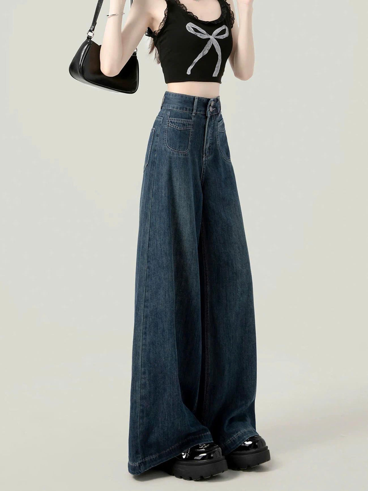 Quần Jeans Suông Ống Đứng Cạp Cao 2 Khuy Túi Cách Điệu Thời Trang ED46 cho phong cách hiện đại