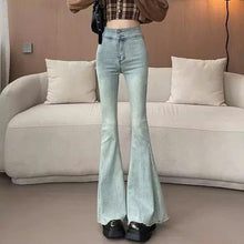 Quần jean nữ ống loe tua gấu cạp cao 2 khuy co giãn ED24