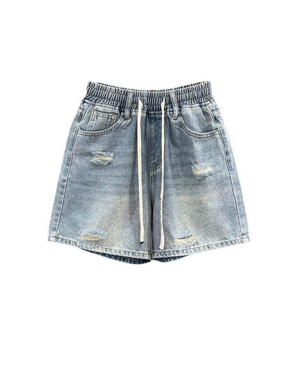 Quần jean ngố nữ cạp chun dây rút rách thời trang ED18