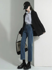 Quần Jeans Lửng Co Giãn ED37 Quần Denim Cạp Cao Ống Đứng Phong Cách Hiện Đại Cho Nữ