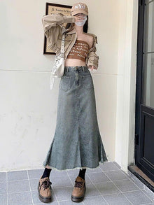 Chân Váy Jeans Đuôi Cá ED33 Váy Denim Mùa Hè Cho Nữ Cạp Cao Dáng Chữ A Thon Gọn Phong Cách Thời Trang ED33
