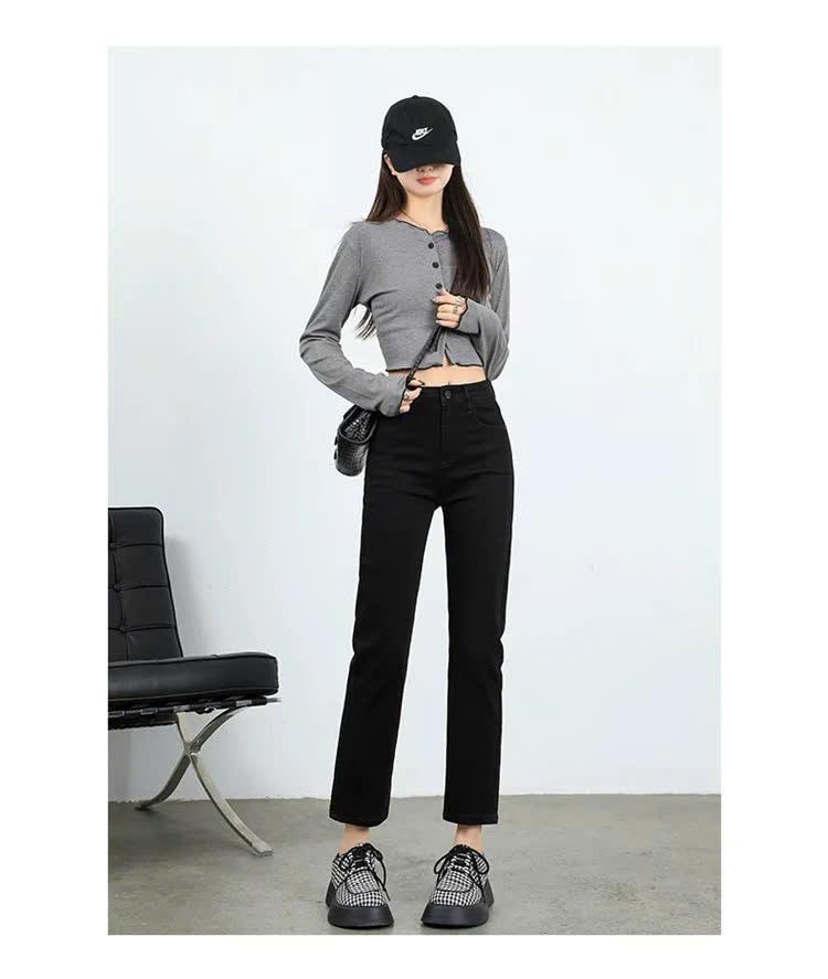 Quần Jeans Lửng Co Giãn ED37 Quần Denim Cạp Cao Ống Đứng Phong Cách Hiện Đại Cho Nữ