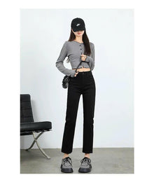 Quần Jeans Lửng Co Giãn ED37 Quần Denim Cạp Cao Ống Đứng Phong Cách Hiện Đại Cho Nữ