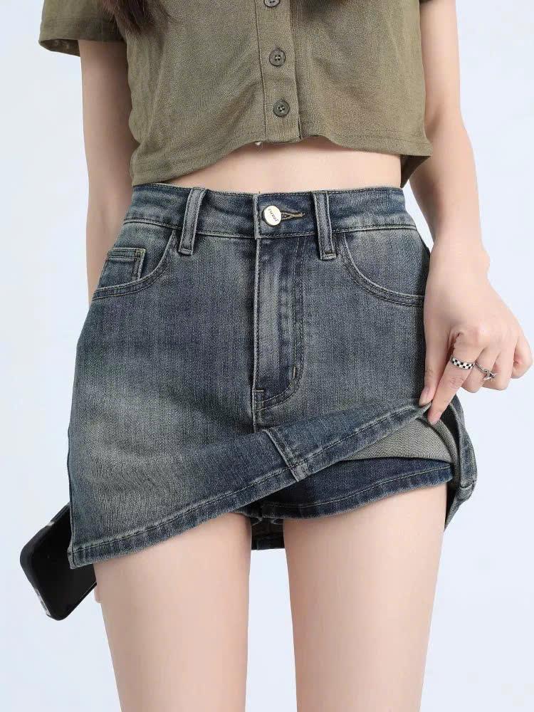 Chân Váy Jean Ngắn Chữ A Cạp Cao Có Lót Trong ED09 Phong Cách Thời Trang Nữ