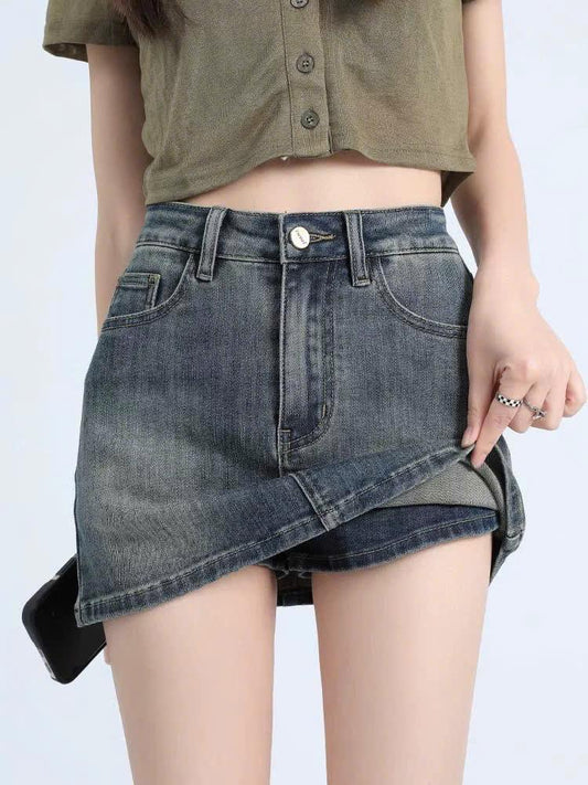 Chân Váy Jean Ngắn Chữ A Cạp Cao Có Lót Trong ED09 Phong Cách Thời Trang Nữ