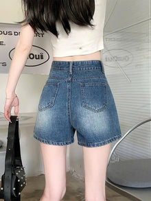 Quần short jeans lưng cao thiết kế xếp ly và thời trang dành cho nữ mùa hè ED11