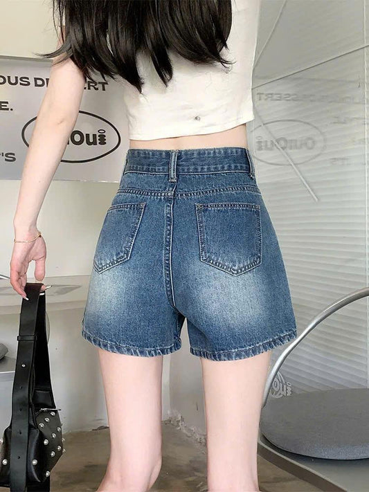 Quần short jeans lưng cao thiết kế xếp ly và thời trang dành cho nữ mùa hè ED11