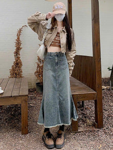 Chân Váy Jeans Đuôi Cá ED33 Váy Denim Mùa Hè Cho Nữ Cạp Cao Dáng Chữ A Thon Gọn Phong Cách Thời Trang ED33