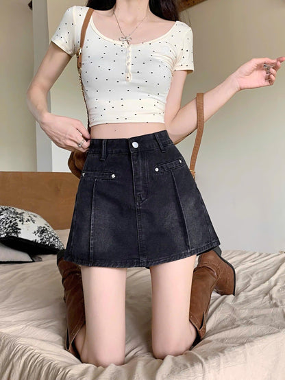 Quần short giả váy chữ A dáng ôm ED07 - Chất liệu vải jean cotton dày dặn, phong cách thời trang hiện đại, thiết kế ôm mông tôn dáng