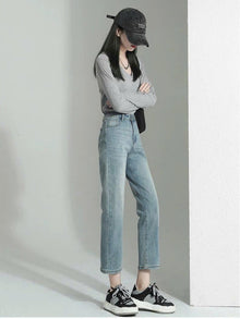 Quần Jeans Lửng Co Giãn ED37 Quần Denim Cạp Cao Ống Đứng Phong Cách Hiện Đại Cho Nữ