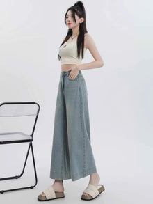Quần Jeans Nữ Suông Nấm Cạp Cao Ống Rộng Phong Cách Nấm Lùn Cho Nữ ED49