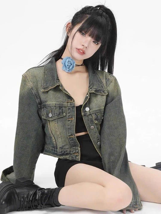 Áo khoác jean nữ dáng ngắn croptop tay dài phong cách độc đáo ED26 cho phái đẹp