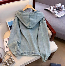 Áo khoác Jeans Denim nữ có mũ tay dài, áo jeans khoác ngoài dáng rộng phong cách ED30