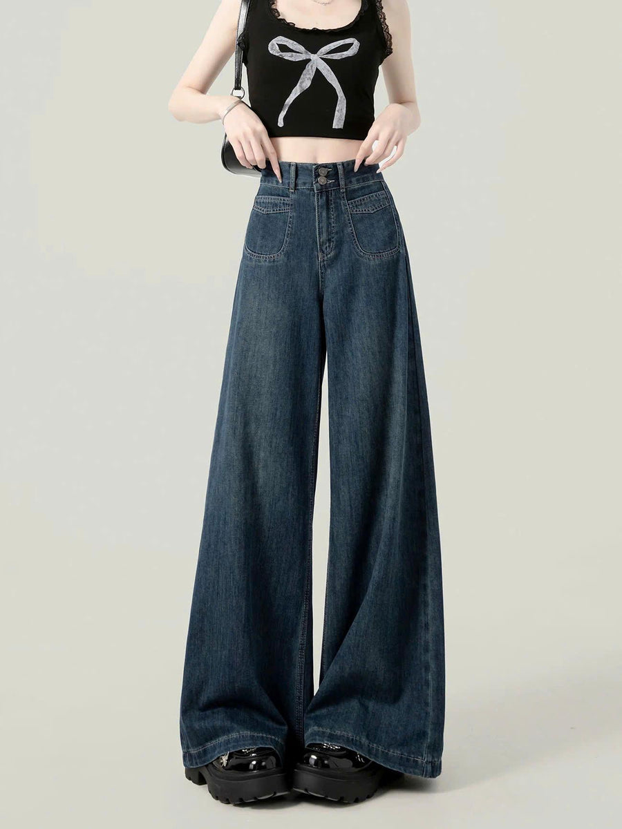 Quần Jeans Suông Ống Đứng Cạp Cao 2 Khuy Túi Cách Điệu Thời Trang ED46 cho phong cách hiện đại