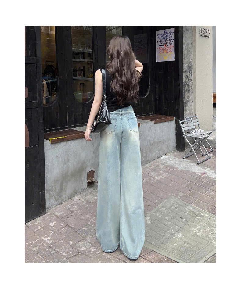 Quần Jean Ống Suông Cạp Cao Rách Gối Thời Trang Phong Cách Hiện Đại Cho Nữ ED22