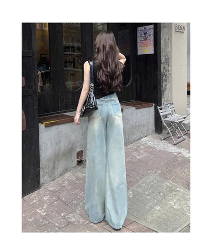 Quần Jean Ống Suông Cạp Cao Rách Gối Thời Trang Phong Cách Hiện Đại Cho Nữ ED22
