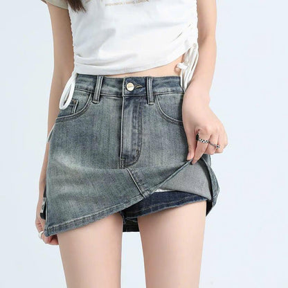 Chân Váy Jean Ngắn Chữ A Cạp Cao Có Lót Trong ED09 Phong Cách Thời Trang Nữ