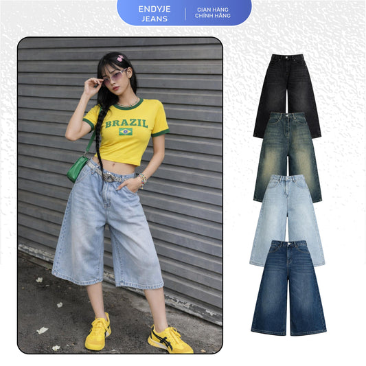 Endy Quần Jean Lửng Nữ Lưng Cao Ống Rộng ED29 Phong Cách Đơn Giản & Thời trang