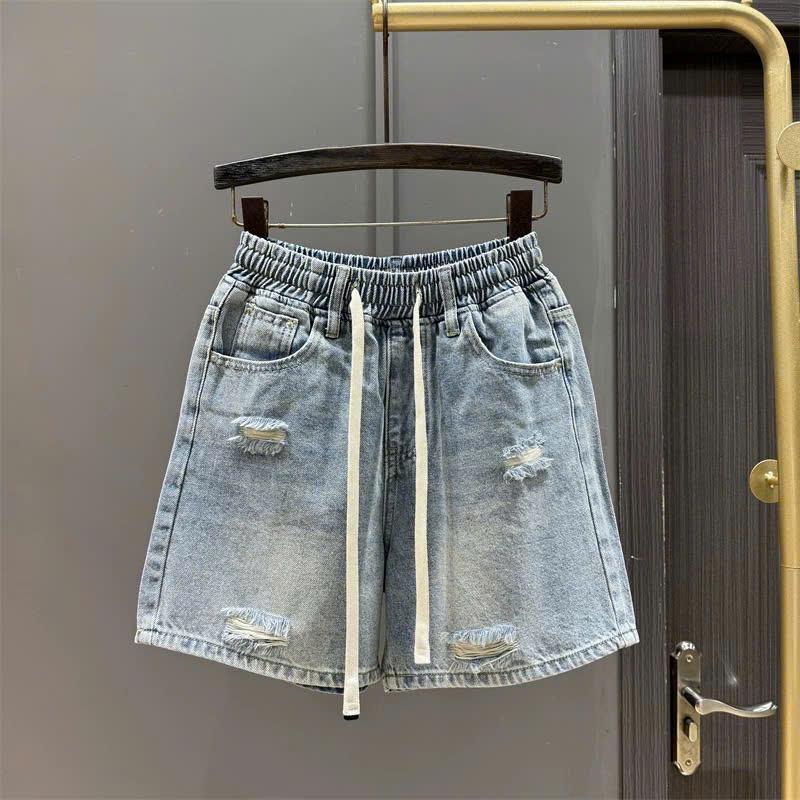 Quần jean ngố nữ cạp chun dây rút rách thời trang ED18
