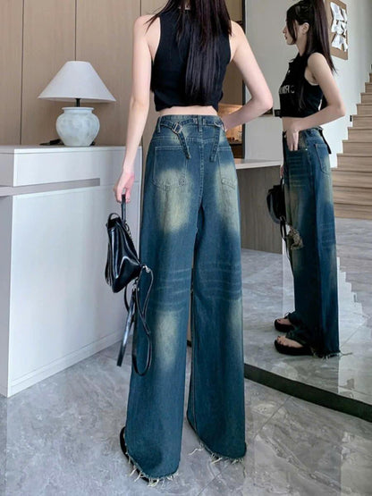 Quần Jean Ống Suông Rách Gối Thời Trang Tua Gấu Phong Cách Cá Tính ED20 cho Nữ